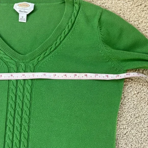 Talbots Emerald Green Women's V Neck Cable Pima Cotton Sweater M - Picture 5 of 5